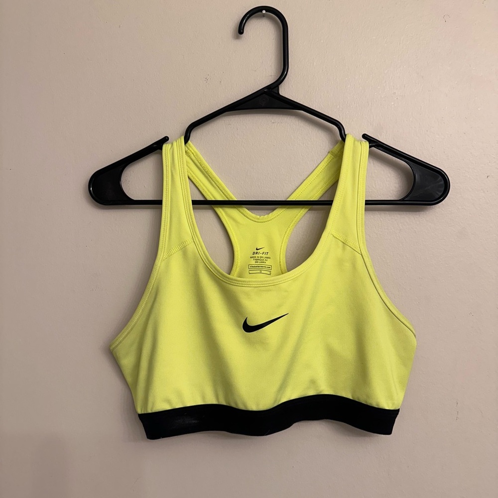 Nike Women's Neon Yellow and Black Sports Bra